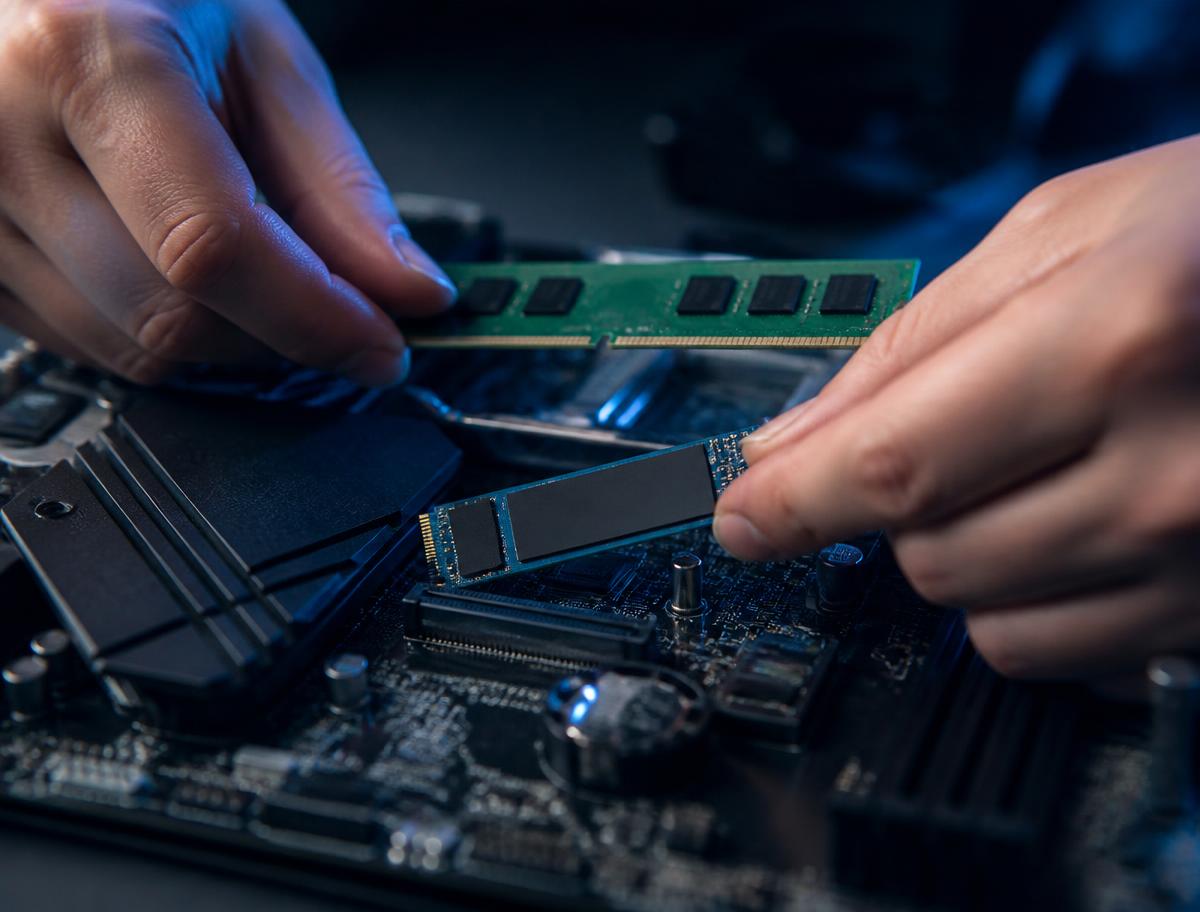 Instalação de memória RAM e SSD M.2 em uma placa-mãe